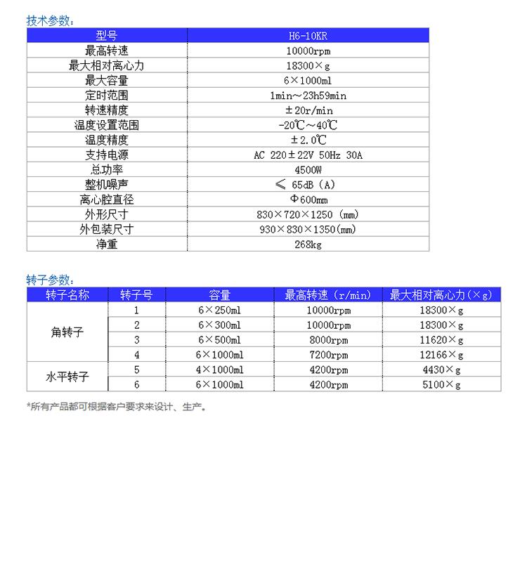 H6-10KR 高速冷冻离心机参数