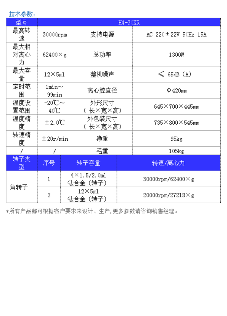 H4-30KR台式高速冷冻离心机参数